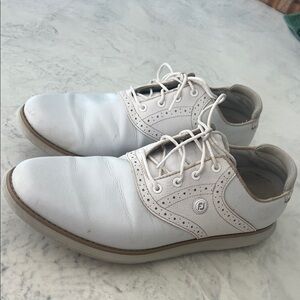 FootJoy White Leather Athletic Golf Shoes with Tan Accents